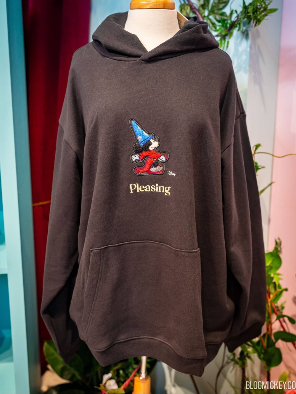 Disney Black Hoodie with Embroidered Sorcerer Mickey and 'Pleasing' Logo